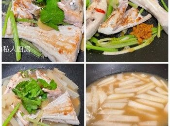 step1: 大根或蘿蔔去皮斬件，用少少熱油炒一炒大根，加入冰糖同炒，加入熱水，水位差不多到大根面，加入日式麵豉醬同炆，直至大根入味備用。