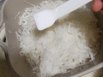 step2: 再加1茶匙鹽拌勻待出蘿蔔水