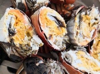 step1: 先將大閘蟹放入水中用有刷刷淨手腳甲殼，不須解繩