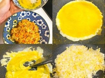step5: 打發雞蛋，混合調味料
加入白飯、調味料炒勻