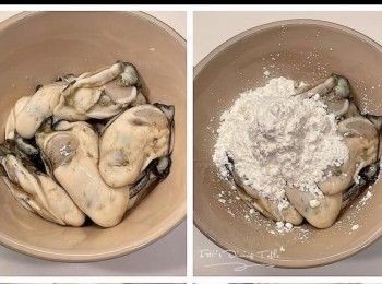 step2: 蠔用大量生粉加水浸15分鐘，逐隻清洗污垢，重覆2-3次