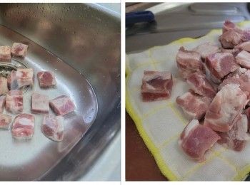 step1: 排骨用淡鹽水浸著至解凍； 洗淨瀝乾放碗中備用