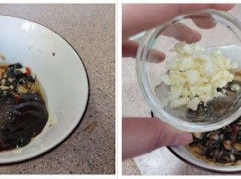 step3: 起鑊後置碗中; 餘下半份生蒜及下其他調味調勻  (生粉／油除外）;  此可試味； 
 可按口 味加進生抽／糖調較一下