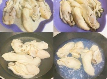 step2: 蠔放入凍水中煲至滾，汆水，瀝乾
