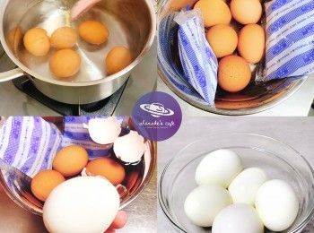 step1: 雞蛋從雪櫃取出，放回室溫解凍。
煲滾水，輕輕放入雞蛋，小火煮5分30秒，不用加蓋。
取出後，立即放入冰水降溫10分鐘。去殼備用。