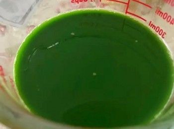 step1: 150克艾草先綽水，然後放進料理機，加150毫升水打成汁，打好倒進濾網，過濾一遍，只保留艾草汁來用。