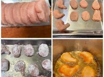 step5: 雞卷急凍後稍為硬身，戴上膠手套平均分成9件，搓壓成麥樂雞型狀