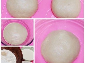 step6: 所有材料搓至成團後加入無鹽牛油再搓成光滑麵團，發酵第一次約一小時（一至兩倍大）所有材料搓至成團後加入無鹽牛油再搓成光滑麵團，發酵第一次約一小時（一至兩倍大）取出排氣平均分割2份滾圓，蓋上布或保鮮紙，靜止15分鐘