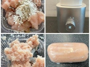 step2: 將切細件<a href="https://bit.ly/3EZL8dD" target="_blank" data-keyword="雞胸" class="guide-link"><strong>雞胸</strong></a> <span style="display:inline-block;vertical-align:middle;margin-top:-3px;color:initial;border-radius:3px;padding:2px 3px;font-size:12px;line-height:14px;background:#87d300;color:#fff;">即買</span> 和調味料放入破壁機，用檔6攪拌成免治雞蓉，時間約十五秒完成，目測效果，時間可加可減