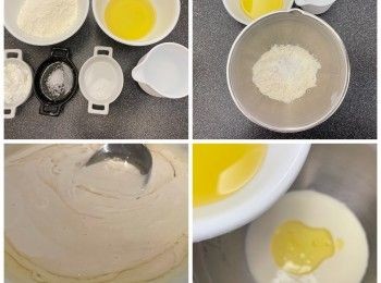 step4: 臨炸前半小時製作炸漿，中筋麵粉、粟粉、梳打粉和鹽拌勻，慢慢添加冷水拌勻，麵粉吸水量不同，目測麵漿流動，粉漿不稀不杰可慢慢流動，蓋上包鮮紙，放入雪櫃冷藏約半小時，臨炸前加入油份拌勻