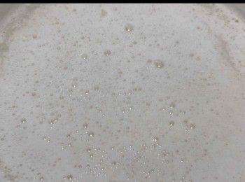 step6: 發酵完成後，你會見到粉漿表面有很多大大小小的氣泡。