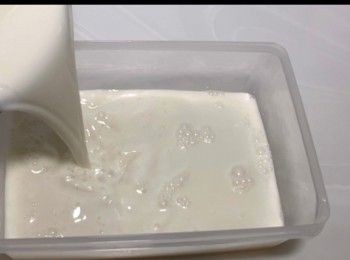 step4: 將椰奶溶液到入已塗油的容器內。