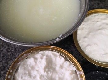 step1: 先將益力多與全脂忌廉奶（fully cream milk) 放入容器拌勻 ，以35度發酵8小時