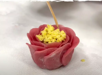 step11: 用牙籤取一小團固定在內餡上，鋪滿表面，形成滿滿的花蕊，花朵即完成。