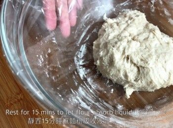 step2: 攪拌成團後，靜置15分鐘讓麵粉吸收液體。