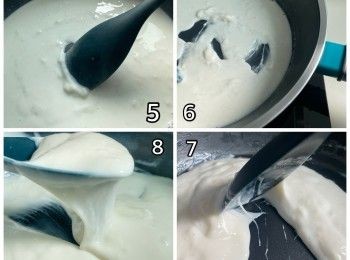 step3: 當奶質感凝固，可關火用鍋本身熱力繼續攪拌，全個製作過程大約十幾分鐘左右，視乎火力控制，切記心急，過程要不斷攪拌到麻糬質感柔順帶杰身。