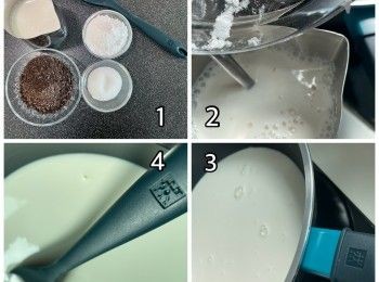 step1: 木薯粉和糖混合，加入鮮奶中攪勻