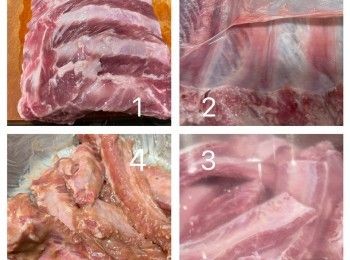 step1: 豬肋骨先解凍，撕去豬肋骨底層外膜，切成一字骨