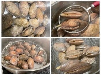 step1: 蒜頭和乾蔥拍扁後剁碎備用。沖洗乾淨花甲，可浸鹽水兩三小時吐沙或水滾後熄火，加入花甲等待花甲微微打開，立即撈起，假如遲遲未開殼，熱水再次加熱，直至花甲微微口打開，盛起備用