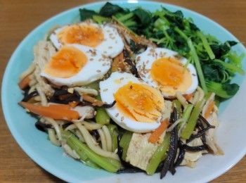 step7: 用長筷子協助將所以<span class="group_1">食材</span>及油麵拌至均勻，再放入雪櫃一小時就成為美味的住家健康「葵廣四川涼麵」。