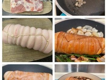 step1: 豬腩肉先解凍，修剪一下腩肉，盡量厚度長度差不多，腩肉放入鹽水浸泡15-30分鐘，沖洗乾淨，用廚紙或毛巾印乾水份