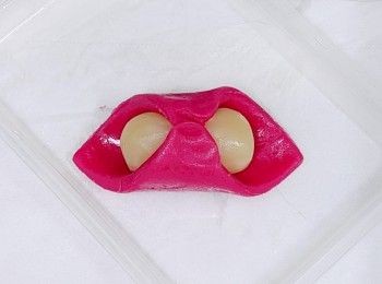 step8: 粉團一分為六...取一份碌平..用正方形模具壓出粉皮..將白豆蓉放於中間..再左右摺上...