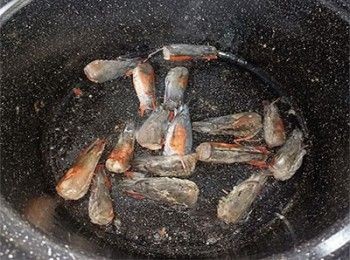 step5: 起鑊爆香蝦頭，炒至焦香