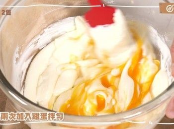 step6: 分次加入兩隻雞蛋拌勻
Add two eggs separately and mix well.