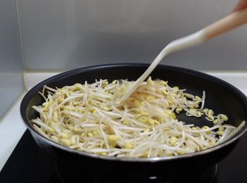 step3: 這時侯用另一隻鑊，白鑊中火炒一炒大豆芽，炒約3分鐘即可