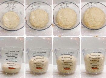 step3: 蓋上保鮮紙，於室溫發酵2-3小時（粉團會攤平，並脹大2-3倍；如進行冷藏液種法／冰種法，可先蓋上保鮮紙，於室溫靜置約30-60分鐘，然後密封，放進雪櫃冷藏至少12-24小時，最多不要超過24小時），即完成（完成的液種／波蘭種表面出現大氣泡和充滿小氣泡，底部有明顯氣孔，內部呈現蜂窩組織狀；在桌面上敲一下震動透明容器，粉團會陷塌，並帶有淡淡的酒香味）