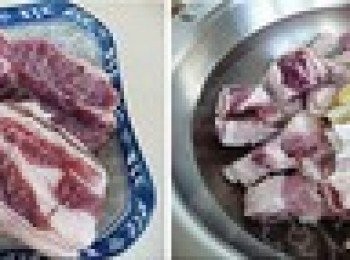 step1: 牛肋條切小塊，用加了料酒、薑的水飛過了，再用清水沖洗乾淨