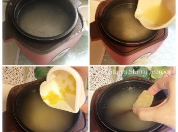 step2: 將800ml清水和薏米倒進小飯煲，用基本模式煮40分鐘。不要開蓋，多焗10分鐘。然後將檸檬汁、檸檬皮和冰糖加入，用基本模式多煮5分鐘，冰糖完全融化便完成。
