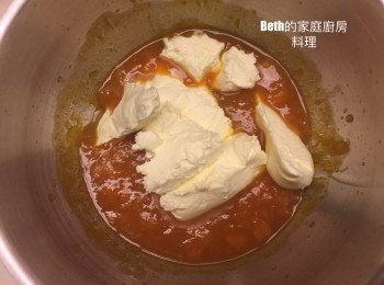 step3: 奶油奶酪（cream cheese)放室溫至軟，加入奶油奶酪與2拌勻