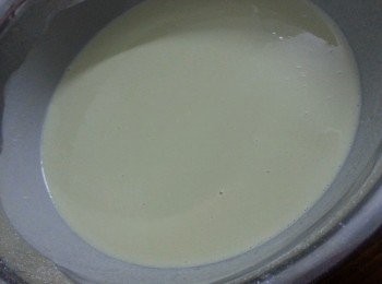 step4: 把已冷的黃糖水拌均，等待發酵2小時，過去會有許多小泡泡，證明己發酵了。