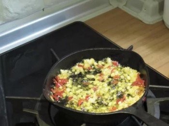 step5: 油溫加熱後加入蝦殼ˊ蝦頭ˊ拌炒至聞到蝦香味， 然後取出，只留下油，接著加入蒜碎和辣椒碎再次炒香