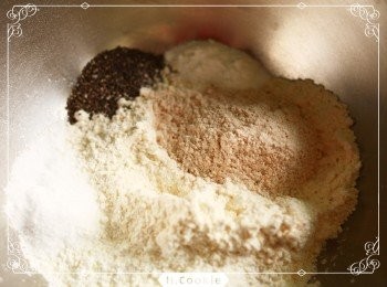 step3: 所有乾粉類混合攪拌均勻後再將「1」<span class="group_1">食材</span>倒入，攪拌成團狀