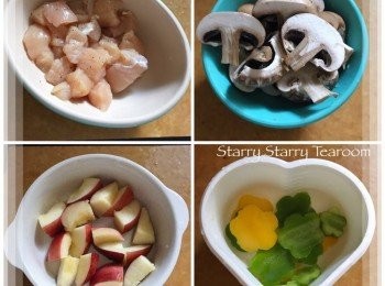 step1: 將所有材料切好，備用。雞肉先用鹽和黑椒略醃。