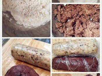 step2: 雙重巧克力曲奇

1. 預熱烤箱180度。
2. 低筋麵粉、木薯粉、泡打粉、黑巧克力粉及糖拌勻。
3. 加入椰子油、燕麥奶拌勻。
4. 加入小巧克力拌勻及搓揉成粉團。
5. 粉團搓成長圓柱體。
6. 放進冰箱冷藏20分鐘。
7. 取出曲奇，切件，每件厚約0.5.厘米。
8. 放進烤箱180度烘焙15分鐘即可。