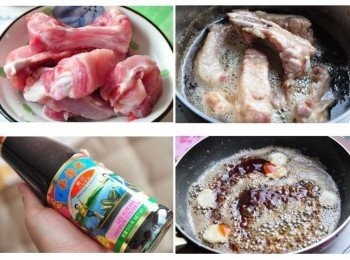 step1: 準備好子排灑些鹽焗雞風味香料包均勻抓捏醃漬片刻，再放入子排入鍋油炸約5分鐘起鍋，接著保留2大匙熱油將蒜片爆香，加入李錦記舊庄特級蠔油及砂糖煸香