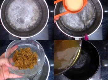 step3: 水先煮沸，邊拌邊加入魚膠粉，快速拌溶後加入桂花糖煮溶備用