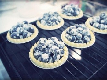 step3: 將拌好的藍莓放進烤好的塔皮內~~ 放進烤箱在烤20-25分鐘即完成囉:)