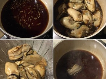 step2: 2) 小鍋加入所調味汁材料，開火煲滾
3) 放入蠔，煮2-3分鐘(不過煮太長時間，蠔會縮得太小，賣相不為飽滿) 
4) 把蠔撈起備用，留下一隻較小的蠔在鍋中多煮一會兒，令汁的蠔味更濃