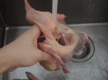 step1: 乳鴿洗淨，清除內臟，剪去腳丫子。