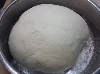 step2: 放在盆內，蓋上保鮮紙讓麵糰發酵，待發至2倍後便可以包餡了。