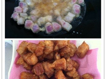 step3: 取出鍋燒紅油，下鍋油炸至金黃色，盛起吸乾油分。