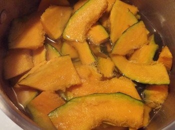 step1: 洗淨南瓜，去囊，切片或粒隨意。