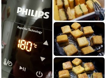 step4: 180度氣炸8分鐘, 期間需打開翻面氣炸四面成金黃色即可