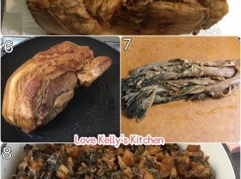 step4: 再用廚房紙索一索五花腩多餘的老抽，熱好油鑊，放入鑊內煎香五花腩，然後切件放入鍋內備用；