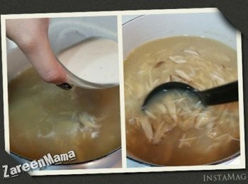 step5: 準備馬碲芡 (馬碲粉 1.5湯匙 用3湯匙湯開浠），落羹，拌至杰身。