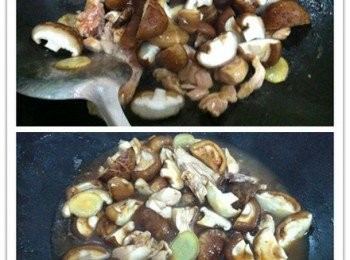 step3: 加入蠔油，黑醬油，鹽巴炒香再加入生冬菇炒翻，最後就是加入食水200ml-250ml煮滾5分鐘，再轉小火5分鐘即可。